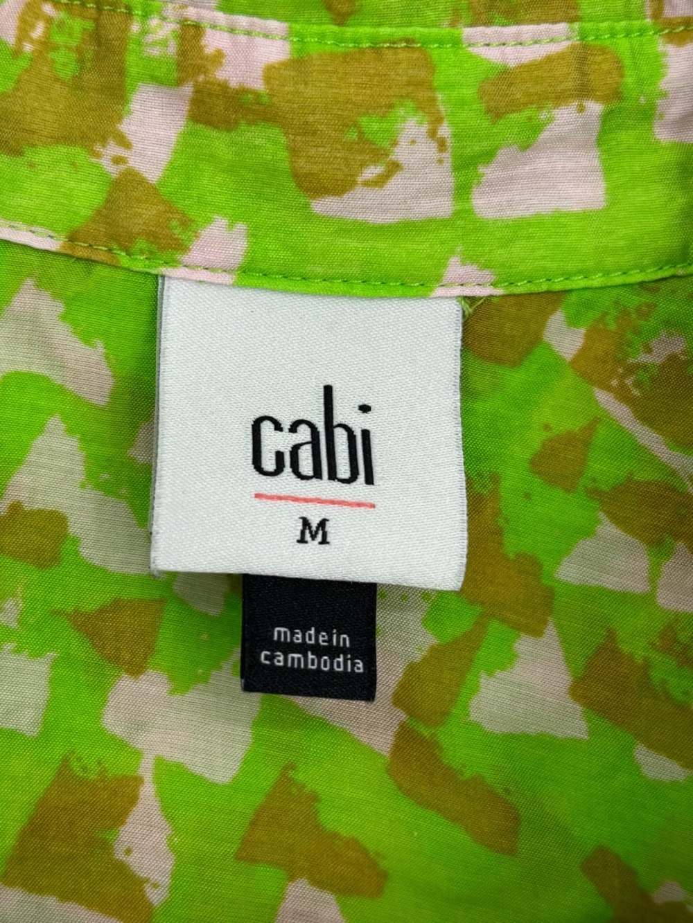 Cabi Womens Medium Popover Sleeveless Blouse Top Lime Green Print Semi Sheer - Picture 3 of 8